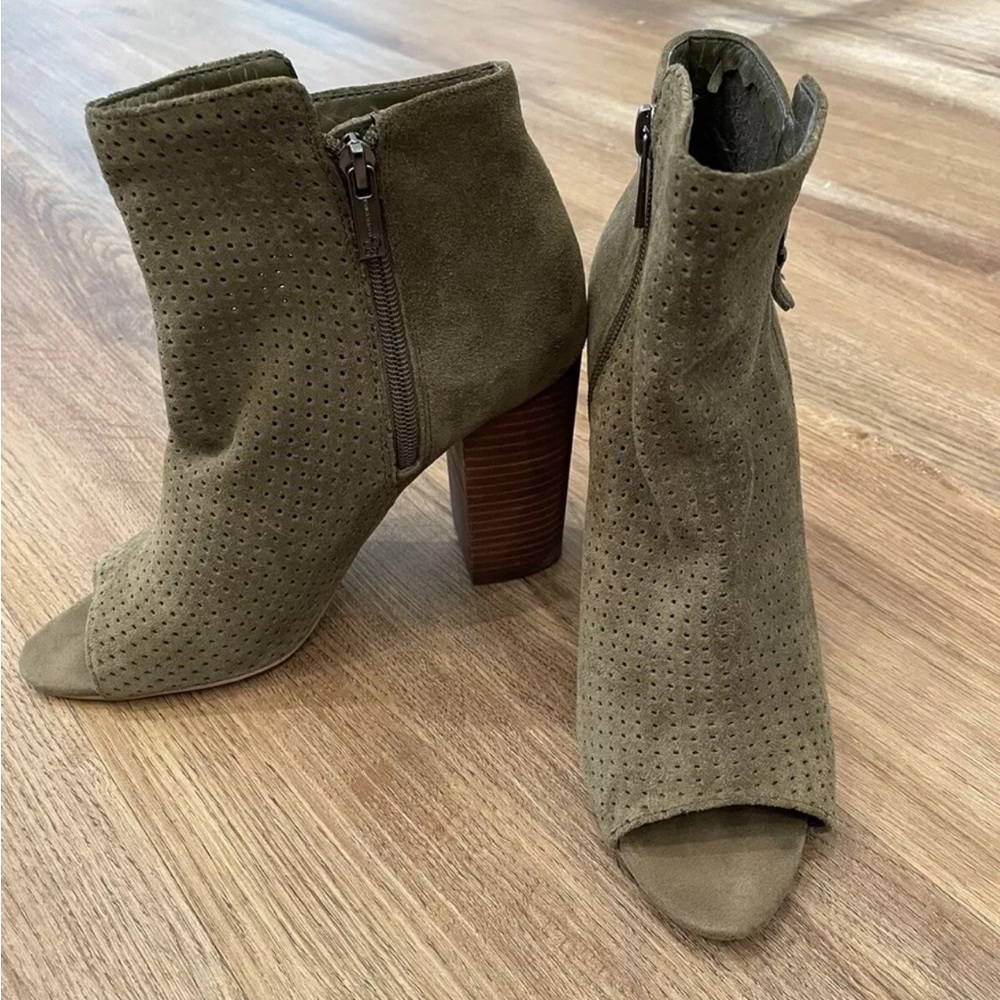 Jessica Simpson Olive Green Peep Toe Block Heel Booties